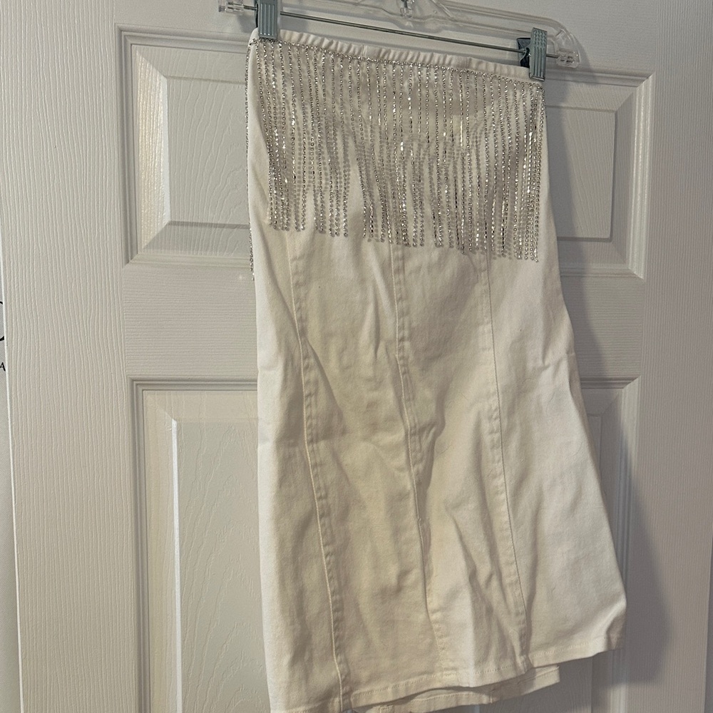 White Denim Dress with Silver Accents